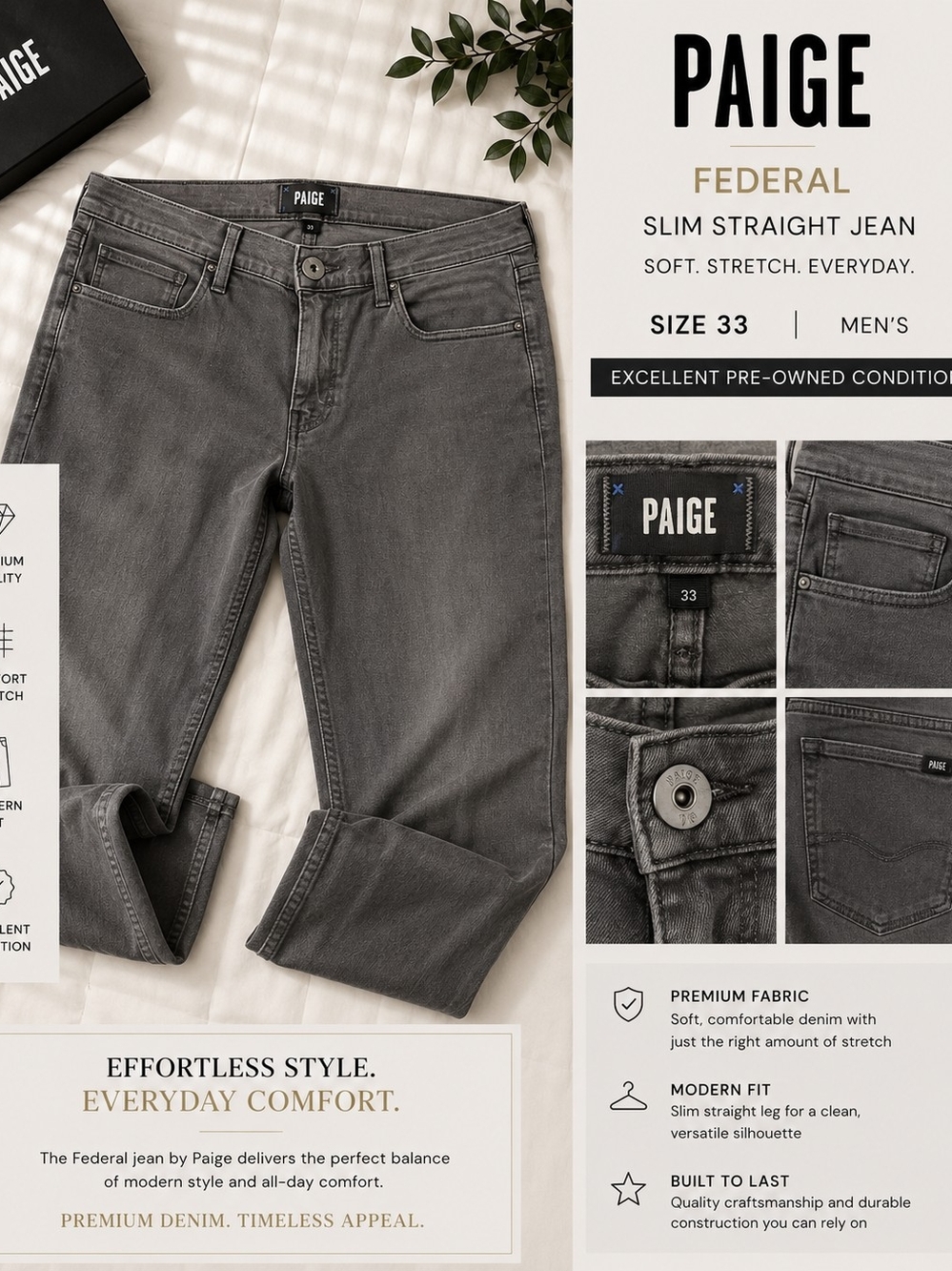 PAIGE Slim Straight Jeans in Gray